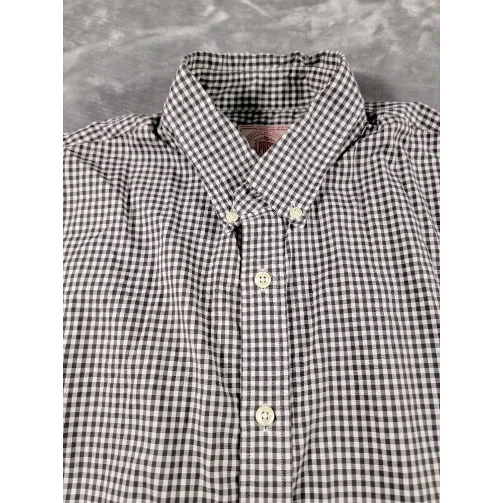 J Press Shirt Mens Medium Black White Check Gingham Casual Oxford Button Down